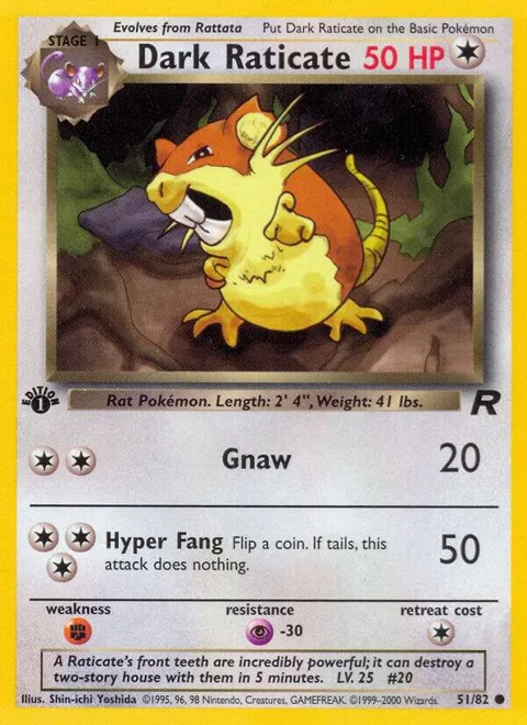 Dark Raticate #51/82 Unlimited Pokémon card from Team Rocket