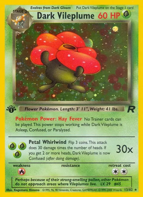 Dark Vileplume 13 #13/82 1st Edition Holofoil Pokémon card from Team Rocket