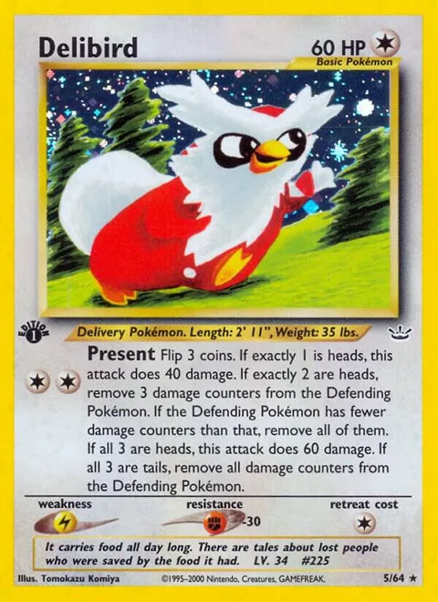 Delibird #05/64 1st Edition Holofoil Pokémon card from Neo Revelation