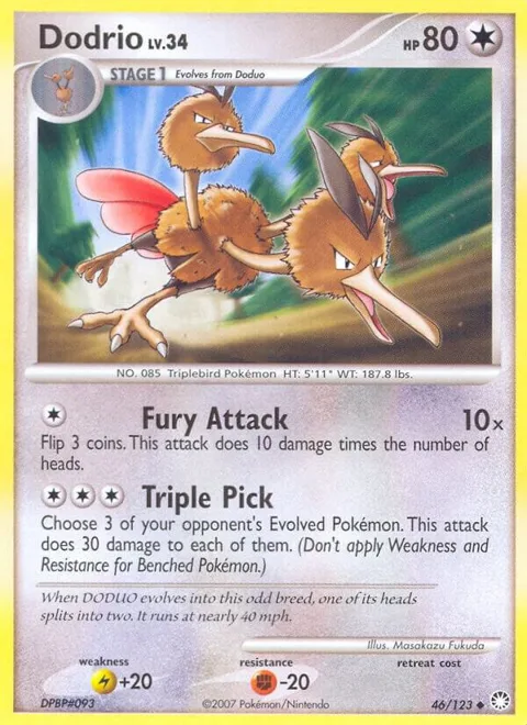 Dodrio #46/123 Reverse Holofoil Pokémon card from Mysterious Treasures