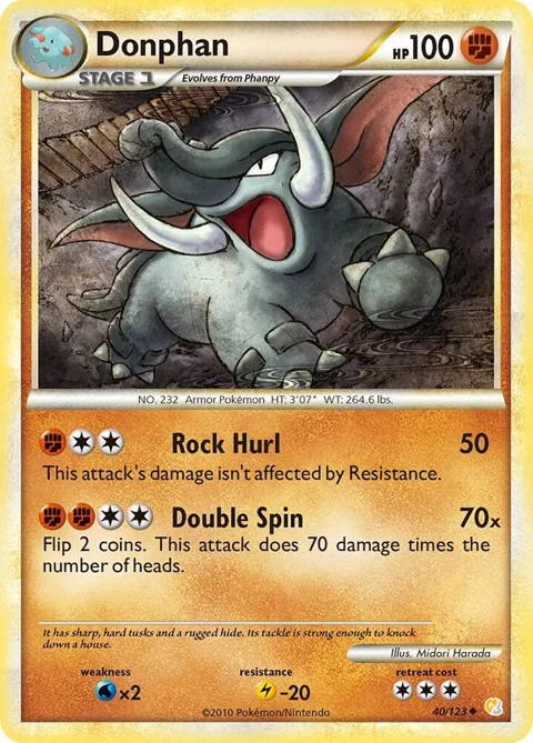 Donphan #40/123 Reverse Holofoil Pokémon card from HeartGold SoulSilver