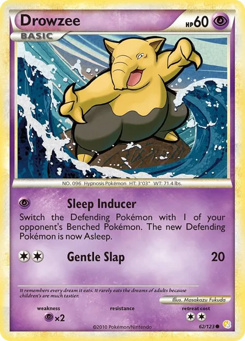 Drowzee #62/123 Reverse Holofoil Pokémon card from HeartGold SoulSilver