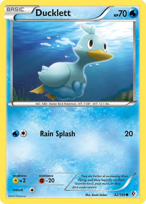 Ducklett #42/149 Reverse Holofoil Pokémon card from Boundaries Crossed