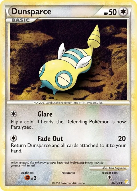 Dunsparce #41/123 Reverse Holofoil Pokémon card from HeartGold SoulSilver