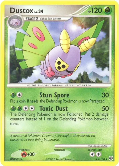 Dustox #25/130 Reverse Holofoil Pokémon card from Diamond and Pearl