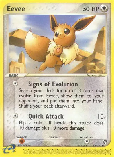 Eevee #63/100 Reverse Holofoil Pokémon card from EX Sandstorm