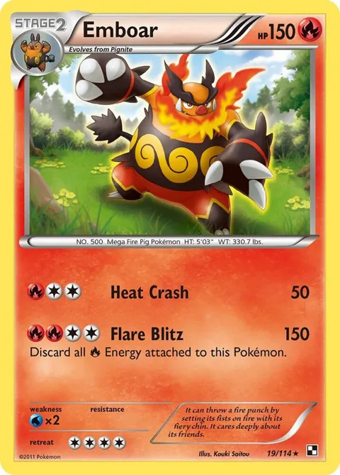 Emboar 19 #19/114 Reverse Holofoil Pokémon card from Black and White