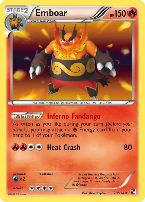 Emboar 20 #20/114 Reverse Holofoil Pokémon card from Black and White