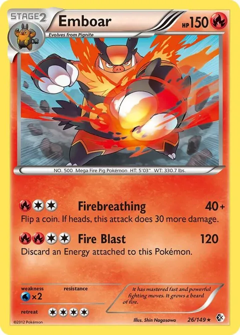 Emboar #26/149 Reverse Holofoil Pokémon card from Boundaries Crossed