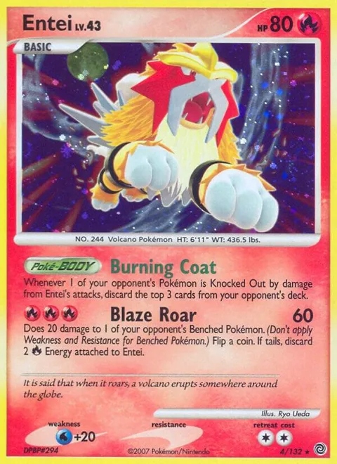 Entei #4/132 Reverse Holofoil Pokémon card from Secret Wonders