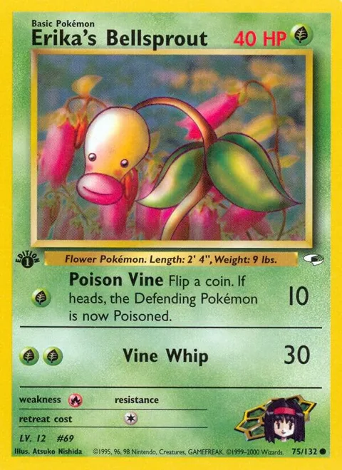 Erika's Bellsprout 75 #075/132 1st Edition Pokémon card from Gym Heroes