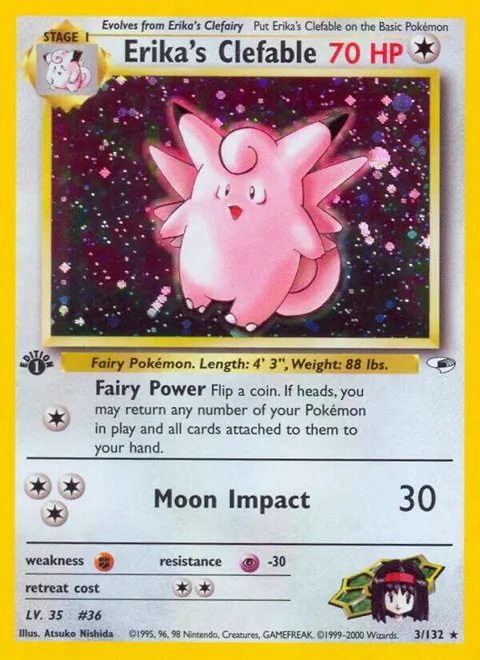 Erika's Clefable #003/132 1st Edition Holofoil Pokémon card from Gym Heroes