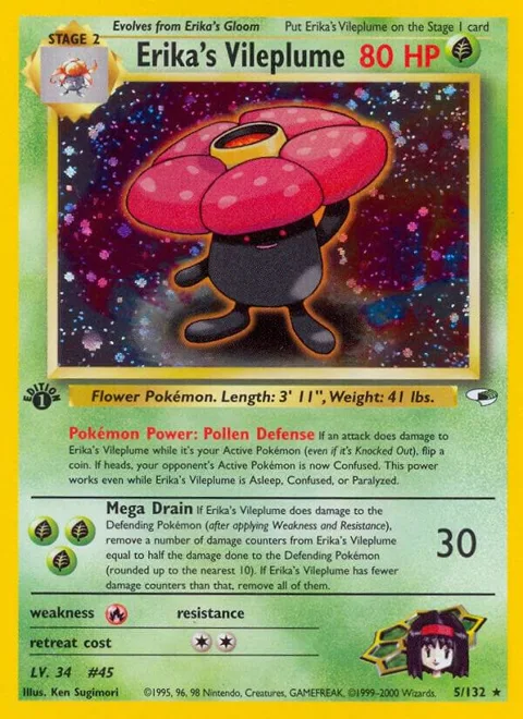 Erika's Vileplume #005/132 1st Edition Holofoil Pokémon card from Gym Heroes