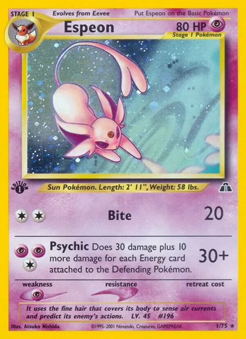 Espeon 1 #01/75 1st Edition Holofoil Pokémon card from Neo Discovery