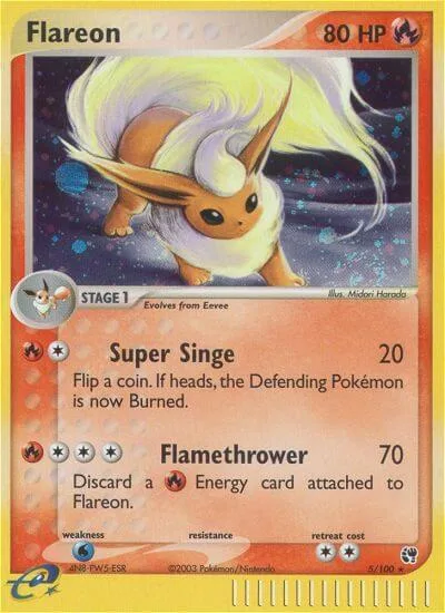Flareon #5/100 Holofoil Pokémon card from EX Sandstorm