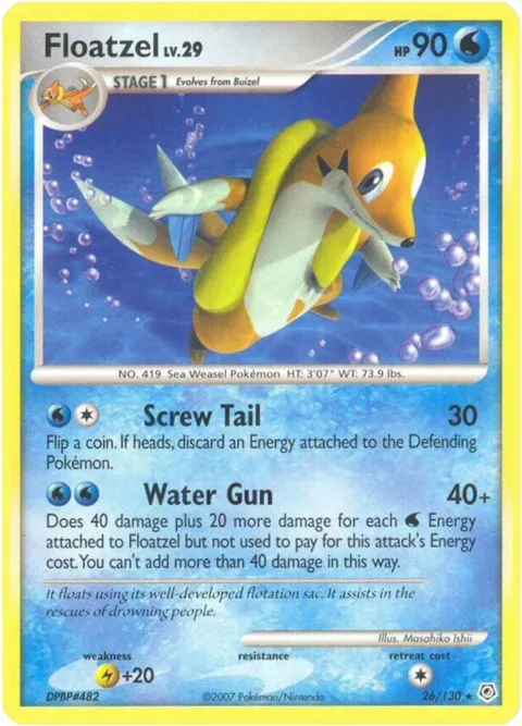 Floatzel #26/130 Reverse Holofoil Pokémon card from Diamond and Pearl
