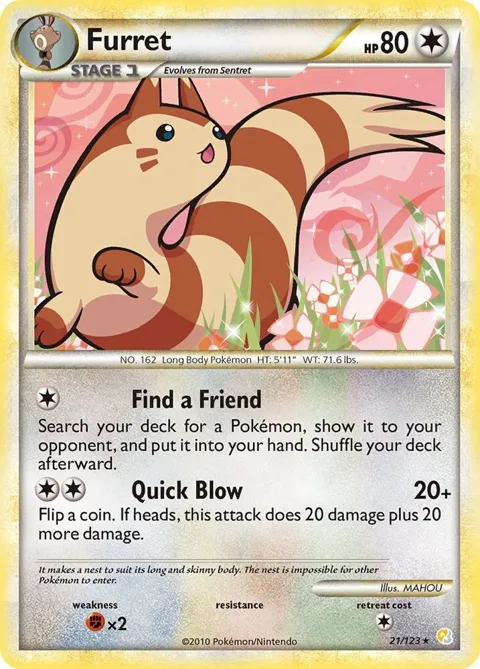 Furret #21/123 Pokémon card from HeartGold SoulSilver