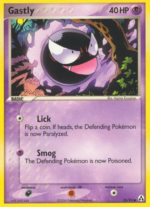 Gastly #52/92 Pokémon card from EX Legend Maker
