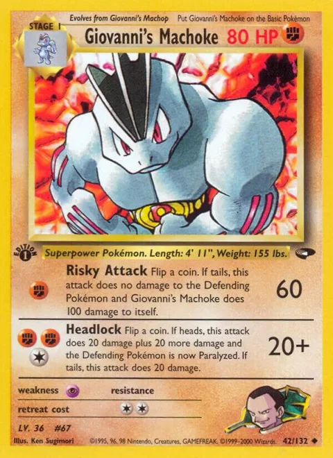 Giovanni's Machoke #042/132 1st Edition Pokémon card from Gym Challenge