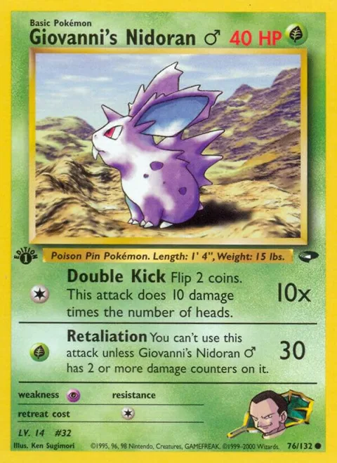 Giovanni's Nidoran M #076/132 Unlimited Pokémon card from Gym Challenge