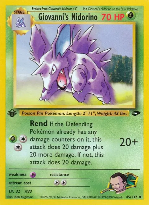 Giovanni's Nidorino #045/132 1st Edition Pokémon card from Gym Challenge