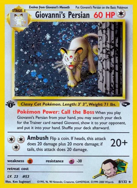 Giovanni's Persian #008/132 1st Edition Holofoil Pokémon card from Gym Challenge
