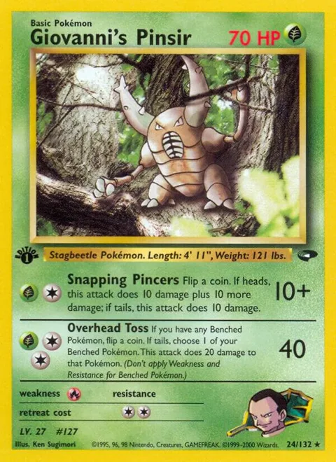 Giovanni's Pinsir #024/132 1st Edition Pokémon card from Gym Challenge