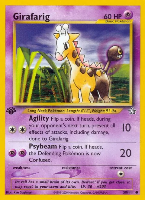 Girafarig #058/111 1st Edition Pokémon card from Neo Genesis