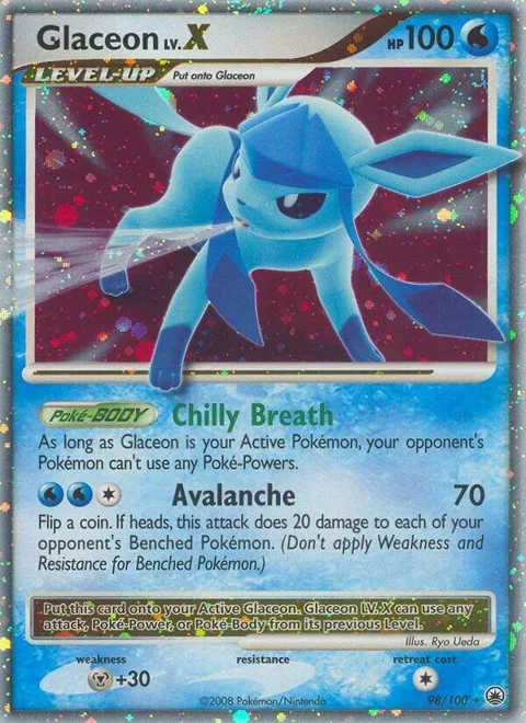 Glaceon LV.X #98/100 Holofoil Pokémon card from Majestic Dawn