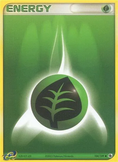 Grass Energy #104/109 Reverse Holofoil Pokémon card from EX Ruby and Sapphire