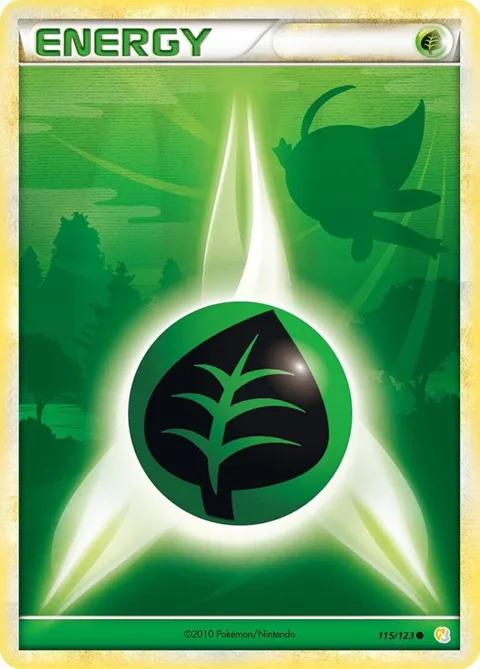 Grass Energy #115/123 Reverse Holofoil Pokémon card from HeartGold SoulSilver
