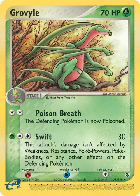 Grovyle #31/109 Reverse Holofoil Pokémon card from EX Ruby and Sapphire