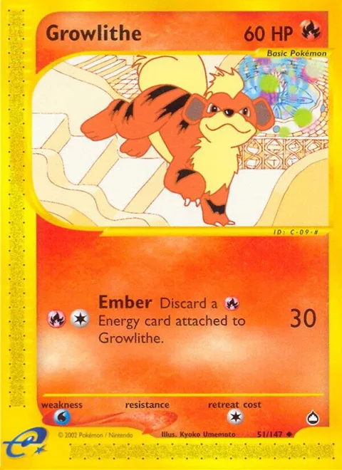 Growlithe 51 #051/147 Pokémon card from Aquapolis
