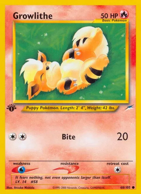 Growlithe #068/105 Unlimited Pokémon card from Neo Destiny