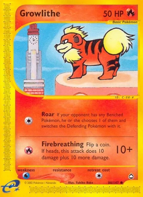 Growlithe 80 #080/147 Pokémon card from Aquapolis