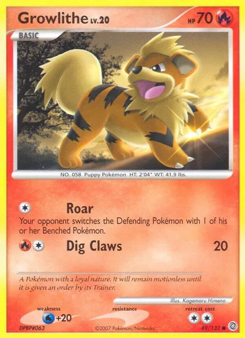 Growlithe #89/132 Reverse Holofoil Pokémon card from Secret Wonders