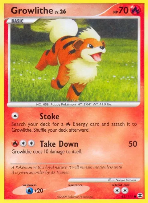 Growlithe #63/111 Reverse Holofoil Pokémon card from Rising Rivals