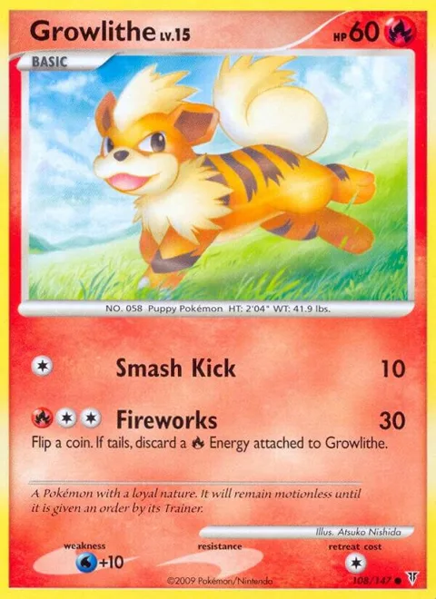 Growlithe #108 Reverse Holofoil Pokémon card from Supreme Victors