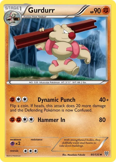 Gurdurr #80/135 Reverse Holofoil Pokémon card from Plasma Storm