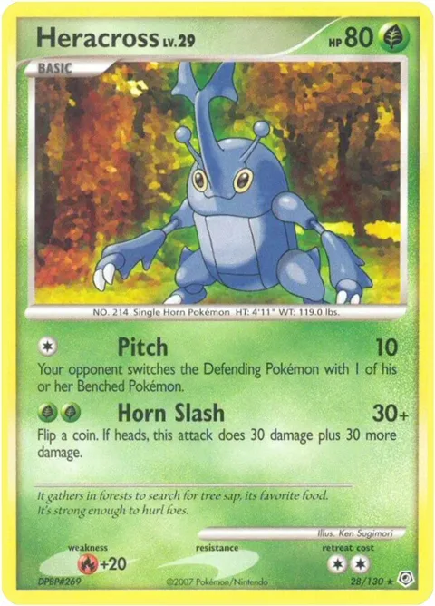 Heracross #28/130 Reverse Holofoil Pokémon card from Diamond and Pearl