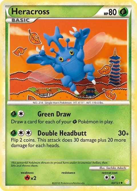 Heracross #43/123 Pokémon card from HeartGold SoulSilver