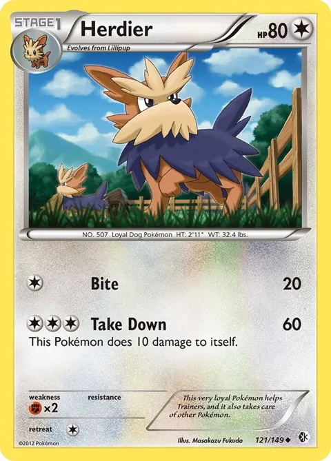 Herdier #121/149 Pokémon card from Boundaries Crossed