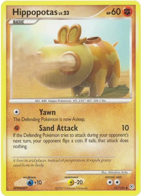 Hippopotas #51/130 Reverse Holofoil Pokémon card from Diamond and Pearl