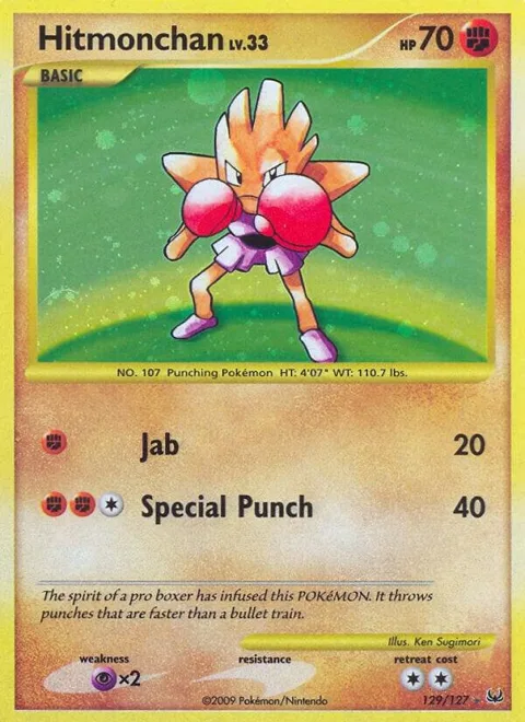 Hitmonchan #129/127 Holofoil Pokémon card from Platinum