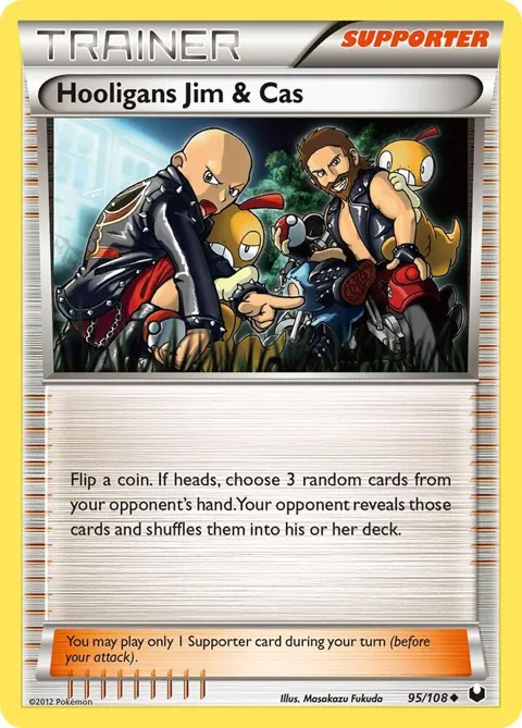 Hooligans Jim & Cas #95/108 Reverse Holofoil Pokémon card from Dark Explorers