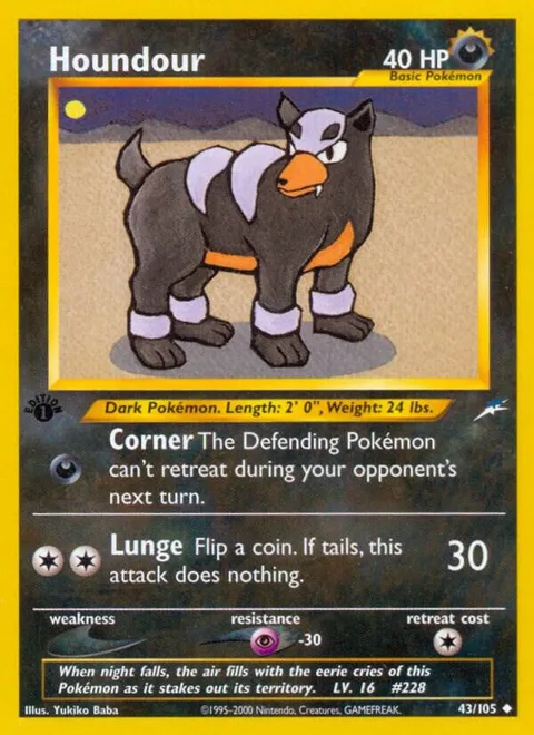 Houndour #043/105 1st Edition Pokémon card from Neo Destiny