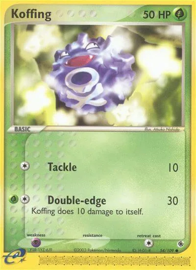 Koffing #54/109 Pokémon card from EX Ruby and Sapphire