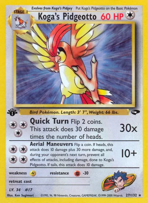 Koga's Pidgeotto #027/132 1st Edition Pokémon card from Gym Challenge