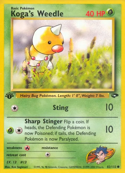 Koga's Weedle #082/132 1st Edition Pokémon card from Gym Challenge