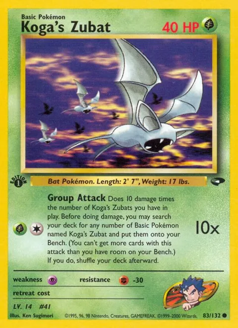 Koga's Zubat #083/132 1st Edition Pokémon card from Gym Challenge